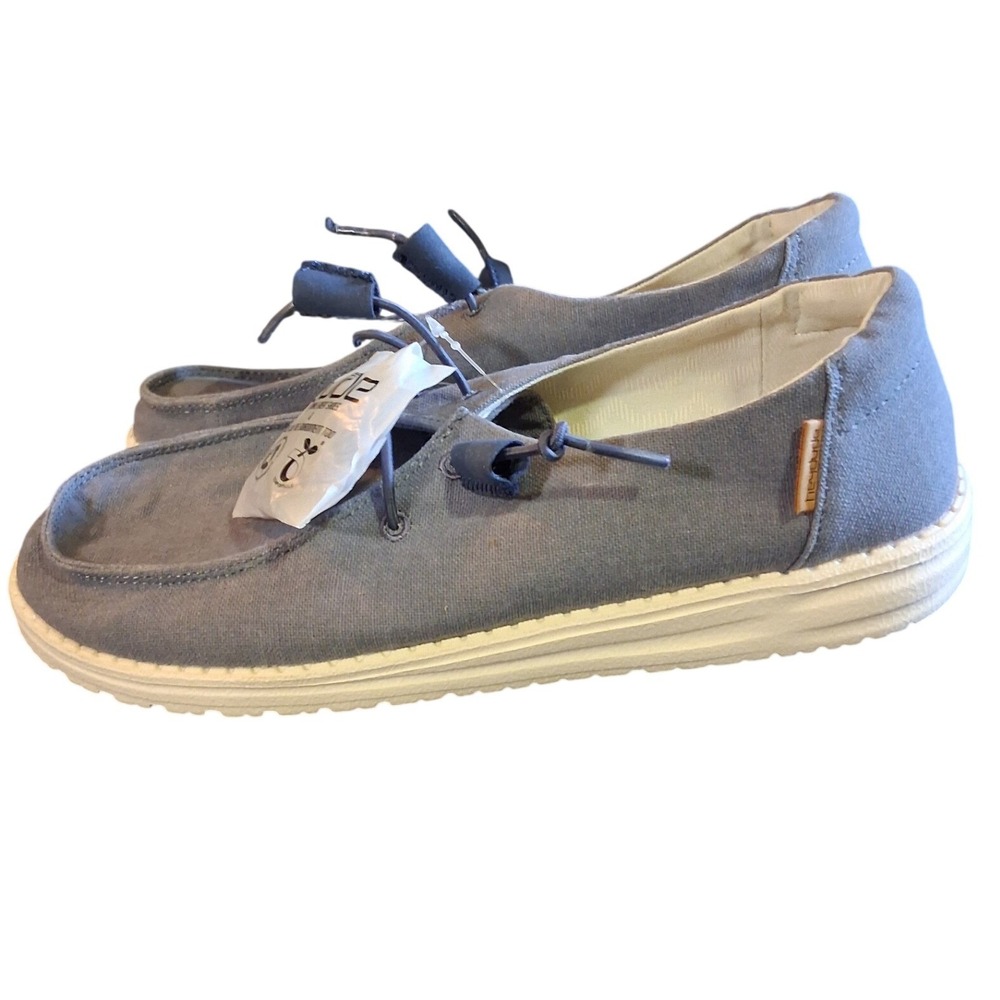 Hey Dude Wendy Chambray Navy White Canvas Slip On Loafers Womens 10 NWT